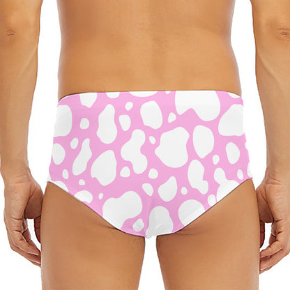 White And Pink Cow Print Men's Triangle Swim Briefs