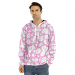 White And Pink Cow Print Men's Velvet Pullover Hoodie