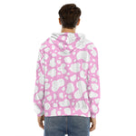 White And Pink Cow Print Men's Velvet Pullover Hoodie