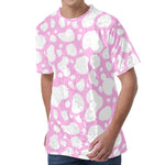 White And Pink Cow Print Men's Velvet T-Shirt