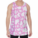 White And Pink Cow Print Men's Velvet Tank Top