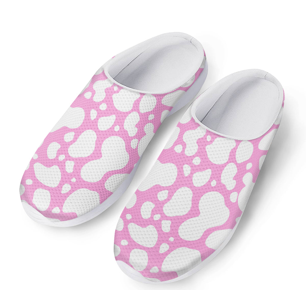 White And Pink Cow Print Mesh Casual Shoes