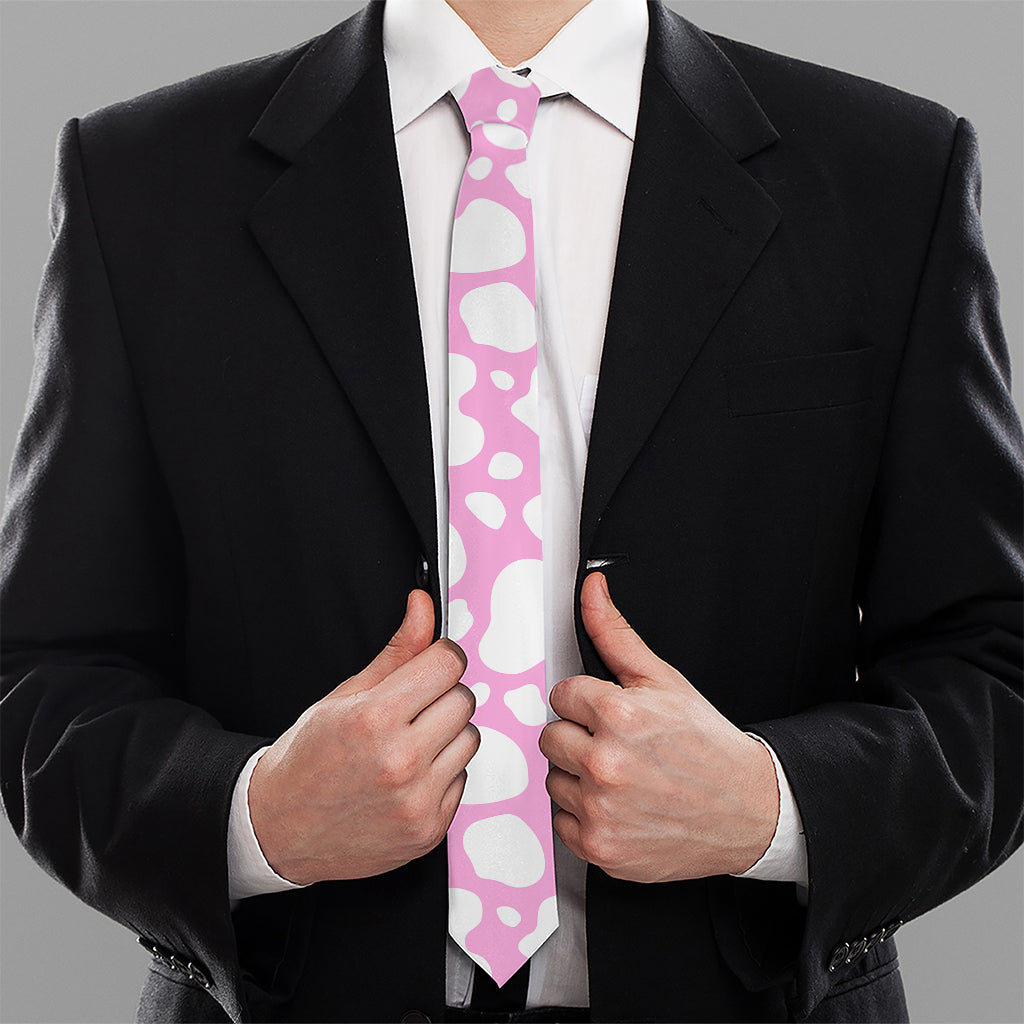 White And Pink Cow Print Necktie