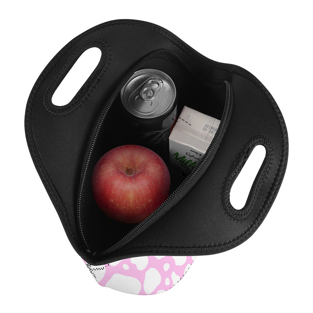 White And Pink Cow Print Neoprene Lunch Bag