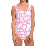 White And Pink Cow Print One Piece Swimsuit