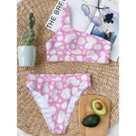 White And Pink Cow Print One Shoulder Bikini Top