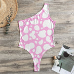 White And Pink Cow Print One Shoulder Bodysuit