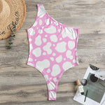 White And Pink Cow Print One Shoulder Bodysuit