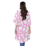 White And Pink Cow Print Open Front Beach Cover Up