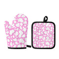 White And Pink Cow Print Oven Mitt And Pot Holder Set