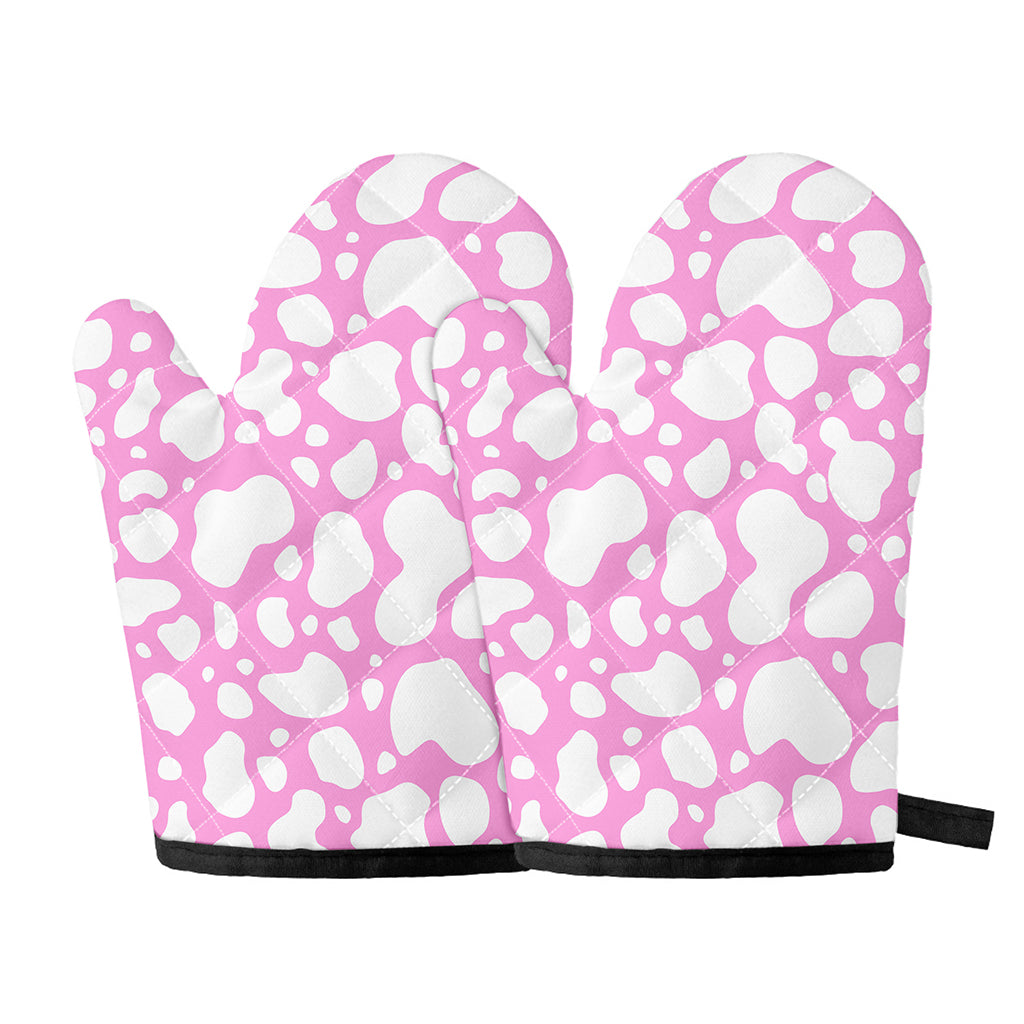 White And Pink Cow Print Oven Mitts