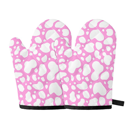 White And Pink Cow Print Oven Mitts