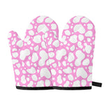 White And Pink Cow Print Oven Mitts