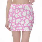 White And Pink Cow Print Pencil Mini Skirt