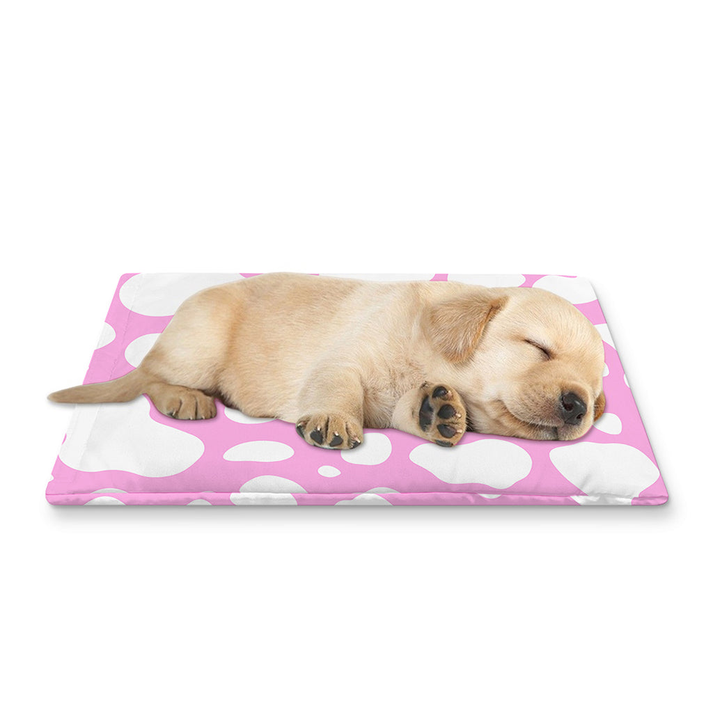 White And Pink Cow Print Pet Cooling Mat Cover