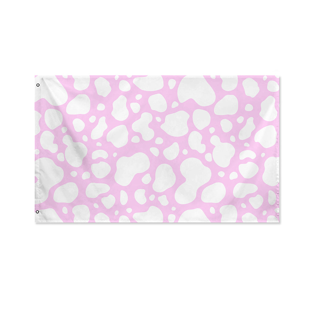White And Pink Cow Print Polyester Flag