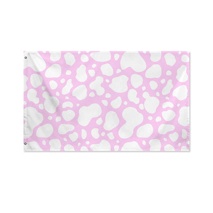 White And Pink Cow Print Polyester Flag