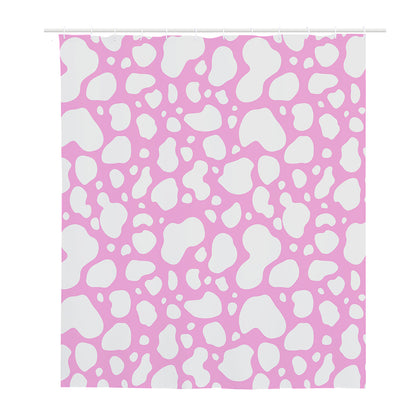 White And Pink Cow Print Polyester Shower Curtain