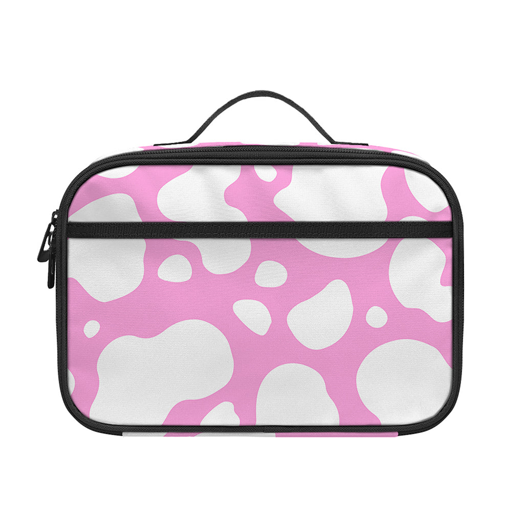 White And Pink Cow Print Portable Lunch Bag