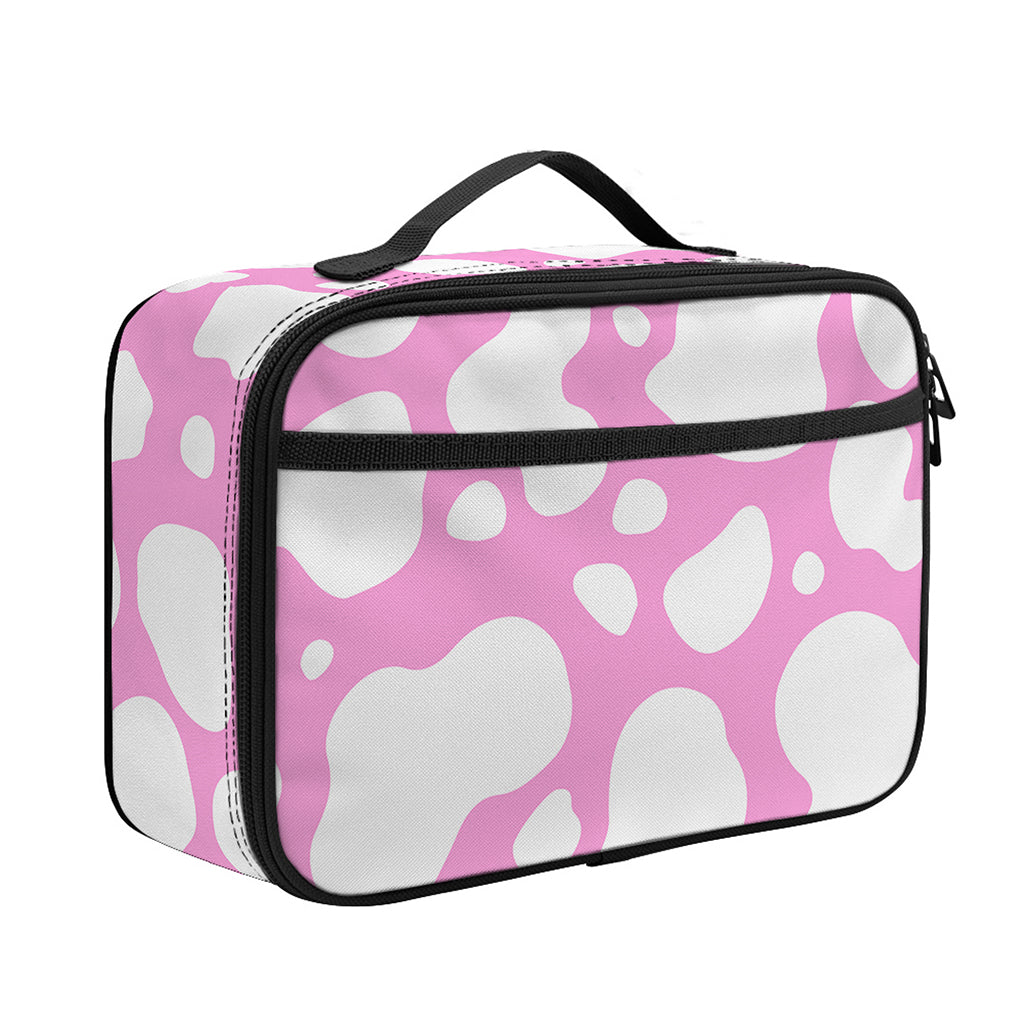 White And Pink Cow Print Portable Lunch Bag