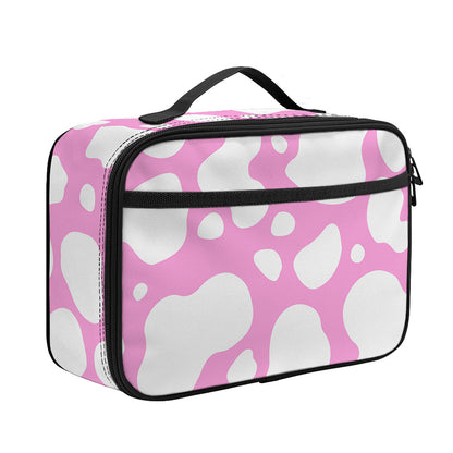 White And Pink Cow Print Portable Lunch Bag