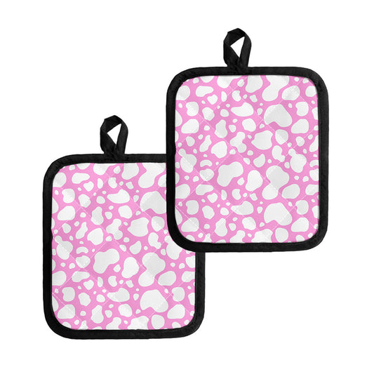 White And Pink Cow Print Pot Holders