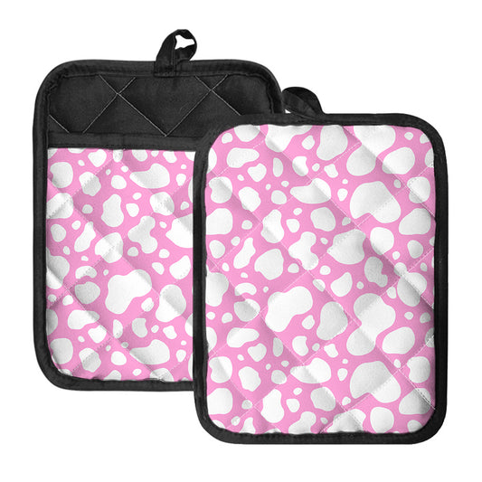 White And Pink Cow Print Pot Holders With Pocket