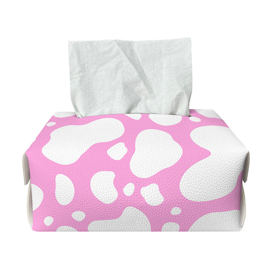 White And Pink Cow Print Rectangle Tissue Box Cover