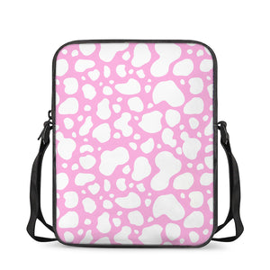 White And Pink Cow Print Rectangular Crossbody Bag