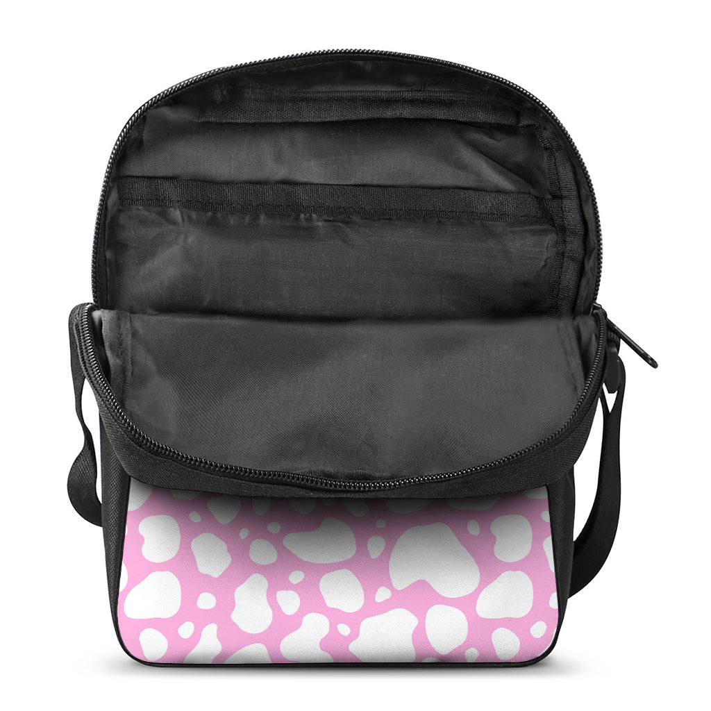 White And Pink Cow Print Rectangular Crossbody Bag