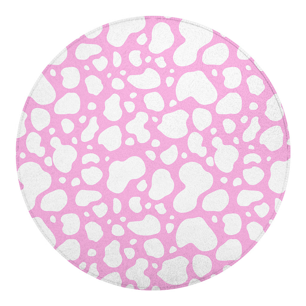 White And Pink Cow Print Round Blanket
