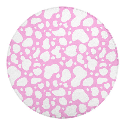White And Pink Cow Print Round Blanket