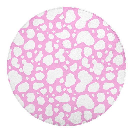 White And Pink Cow Print Round Blanket