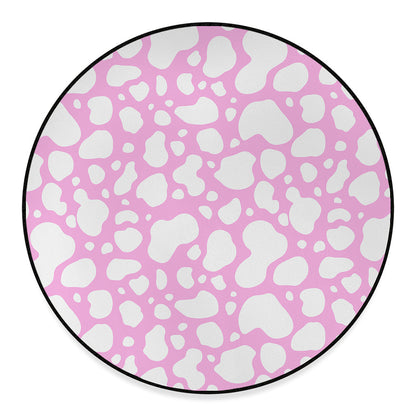 White And Pink Cow Print Round Floor Mat