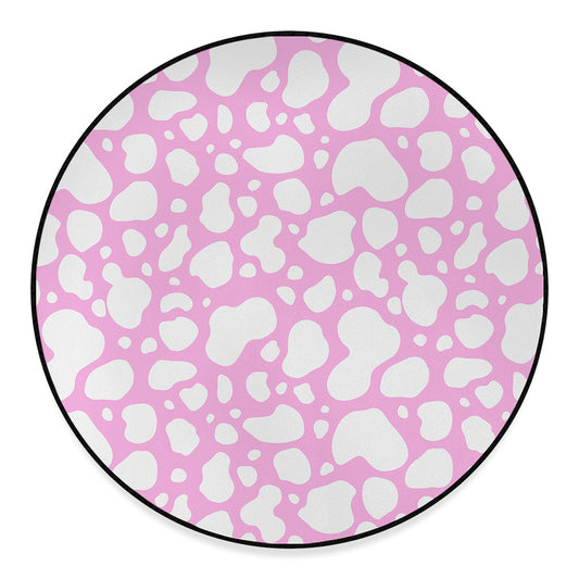 White And Pink Cow Print Round Floor Mat
