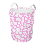 White And Pink Cow Print Round Laundry Basket
