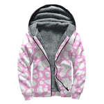 White And Pink Cow Print Sherpa Lined Zip Up Hoodie
