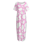 White And Pink Cow Print Short Sleeve Long Nightdress