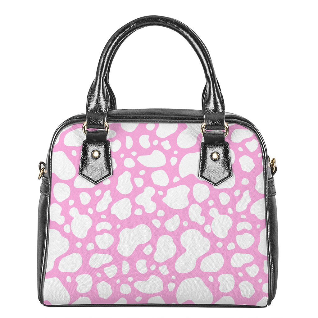 White And Pink Cow Print Shoulder Handbag