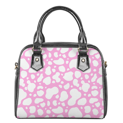 White And Pink Cow Print Shoulder Handbag
