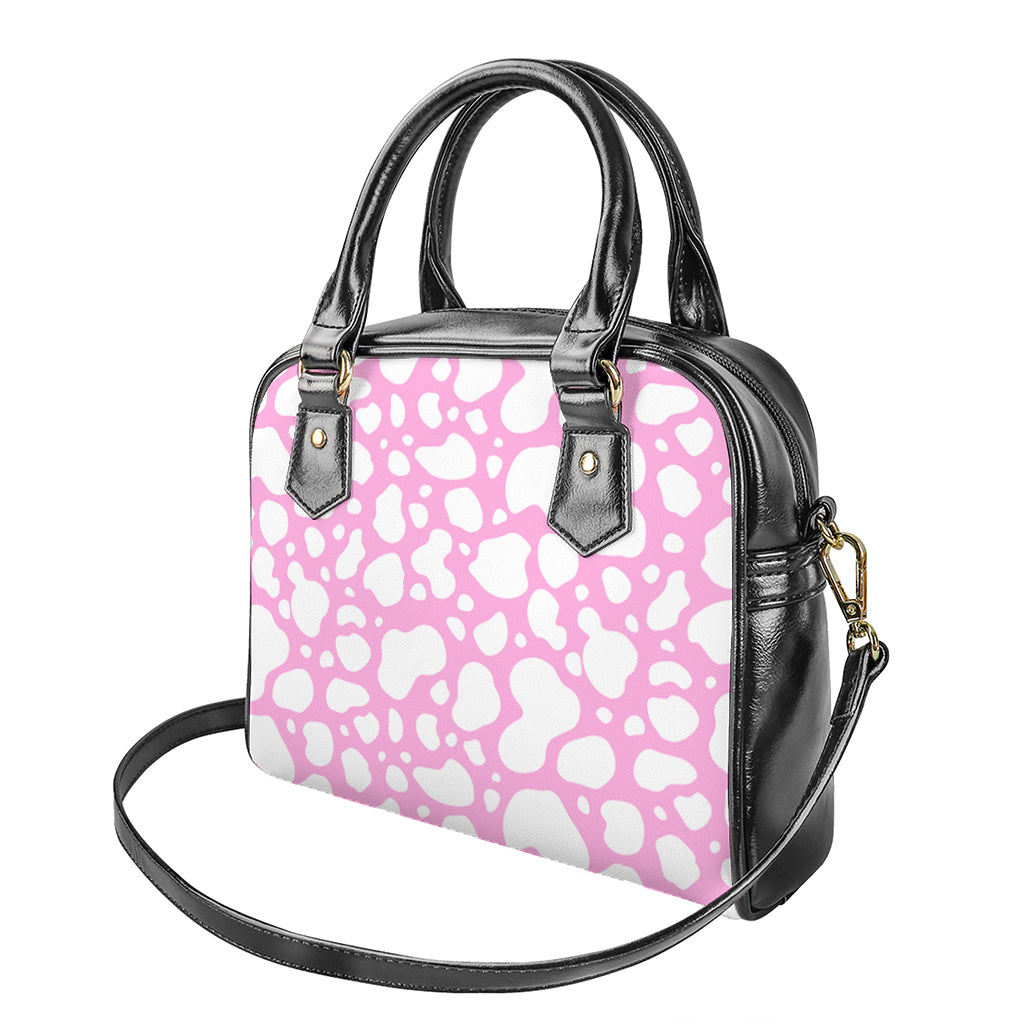 White And Pink Cow Print Shoulder Handbag