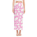 White And Pink Cow Print Side Slit Maxi Skirt