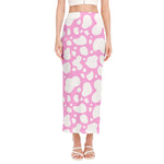 White And Pink Cow Print Side Slit Maxi Skirt