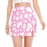 White And Pink Cow Print Side Slit Mini Skirt