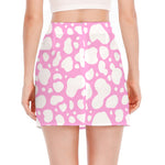 White And Pink Cow Print Side Slit Mini Skirt
