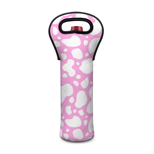 White And Pink Cow Print Single Neoprene Wine Tote