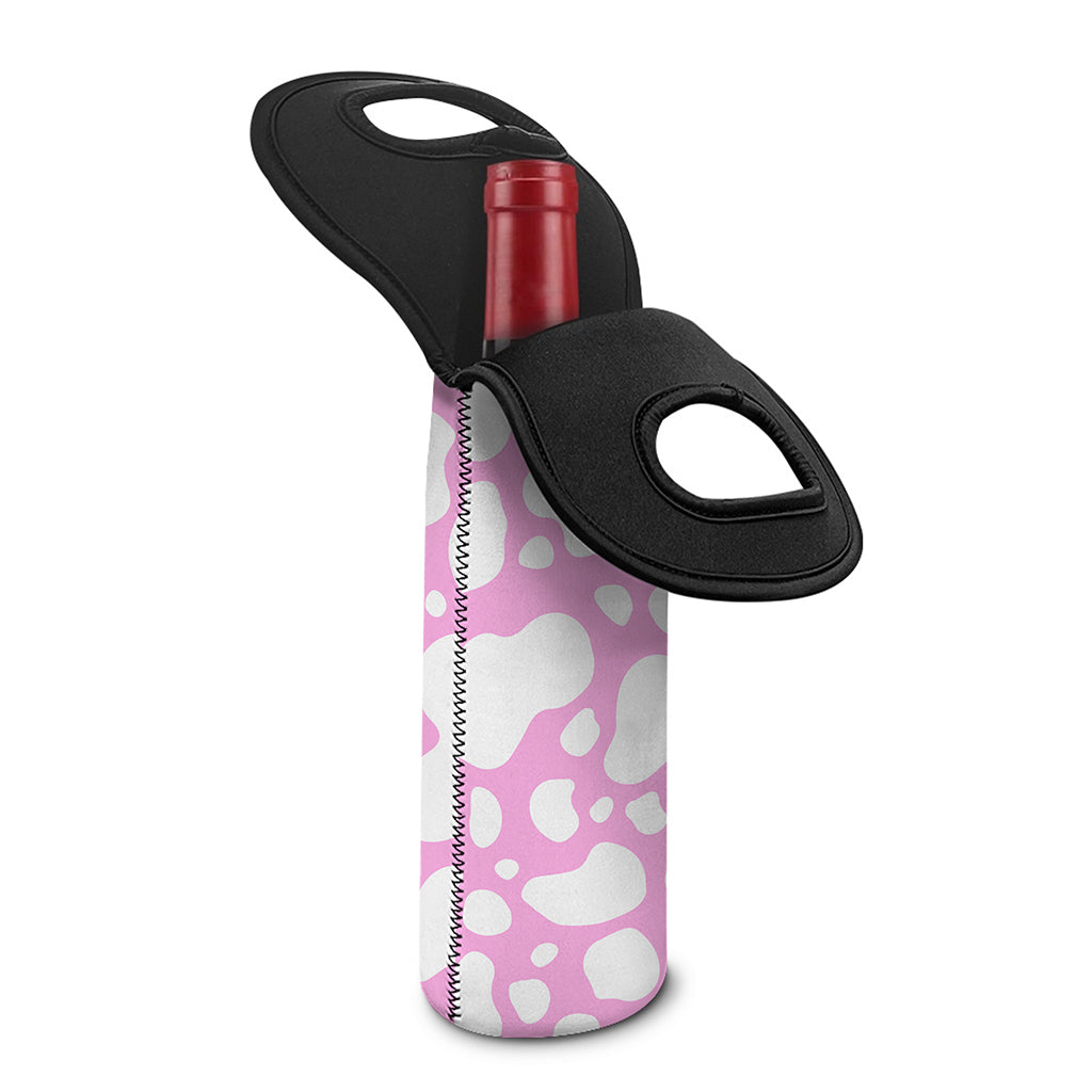 White And Pink Cow Print Single Neoprene Wine Tote