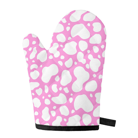 White And Pink Cow Print Single Oven Mitt