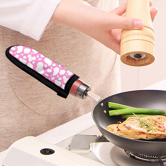 White And Pink Cow Print Skillet Handle Cover