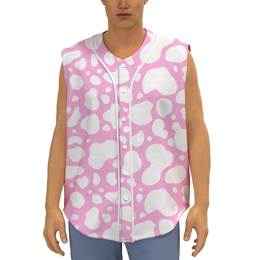 White And Pink Cow Print Sleeveless Baseball Jersey